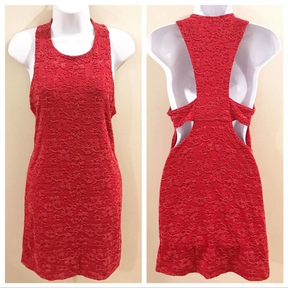 Free People Vivian Lace Red Cutout Mini Dress Small